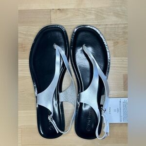 The Drop Metallic Silver T Strap Flat Sandals Size 12 NWT